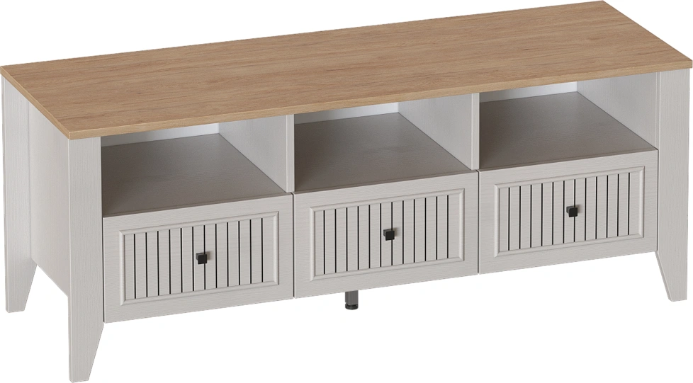 Тумба ТВ Валенсия, с тремя ящиками, персидский жемчуг / дуб натуральный светлый