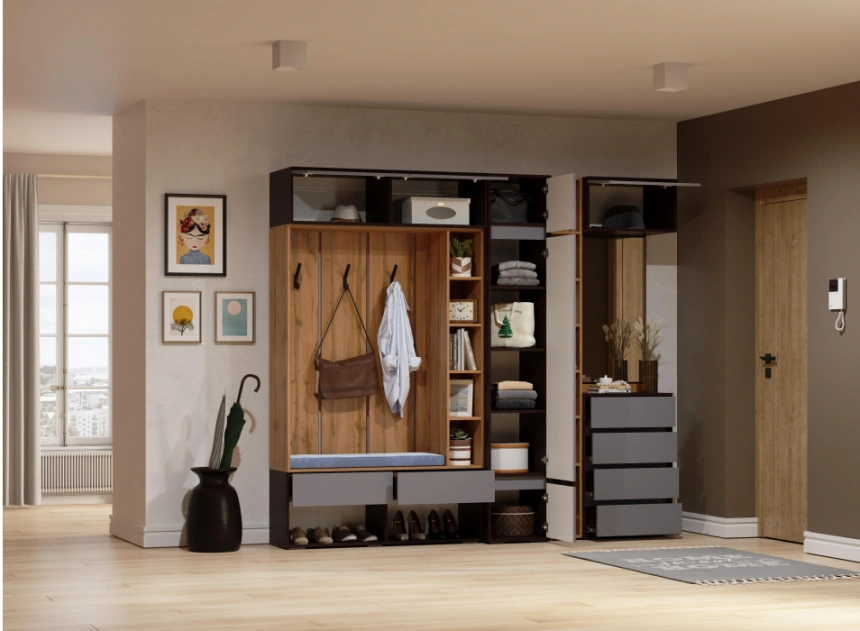 Модульная прихожая Роут, комплектация 3, венге / графит софт