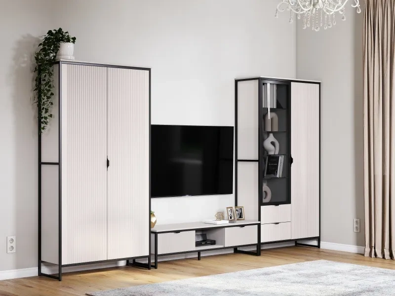 Шкаф двухдверный Нора, с ящиками, металл бруклин / персидский жемчуг