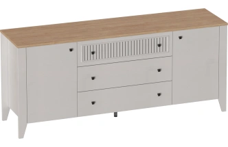 Тумба ТВ Валенсия, с тремя ящиками и полками, персидский жемчуг / дуб натуральный светлый