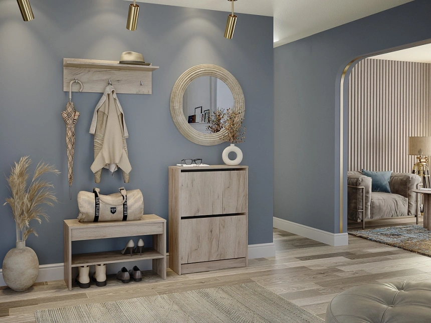 Модульная прихожей Лофт 117.12, с вешалкой настенной с полкой, дуб крафт серый 