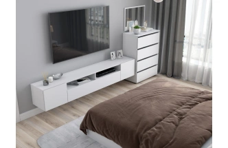 Тумба под ТВ Валенсия, с полками, белый текстурный