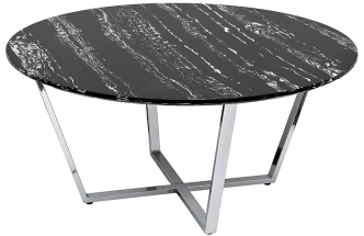 Журнальный стол 30B-85531, 90x90x41, МДФ с полимерным покрытием под мрамор, черный / хром