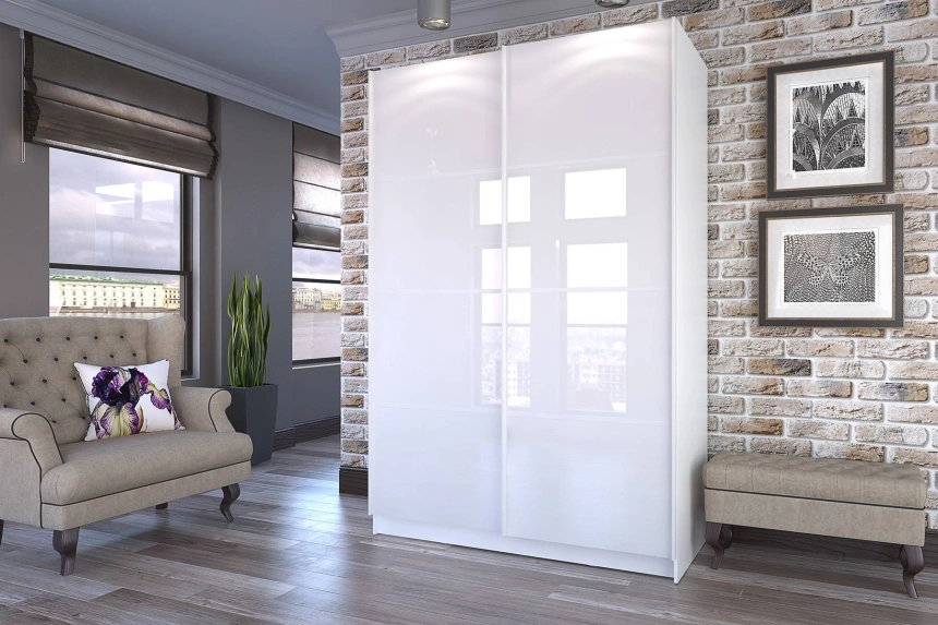 Шкаф-купе Марвин-3, двухдверный, 163x220, Белый / Белый глянец