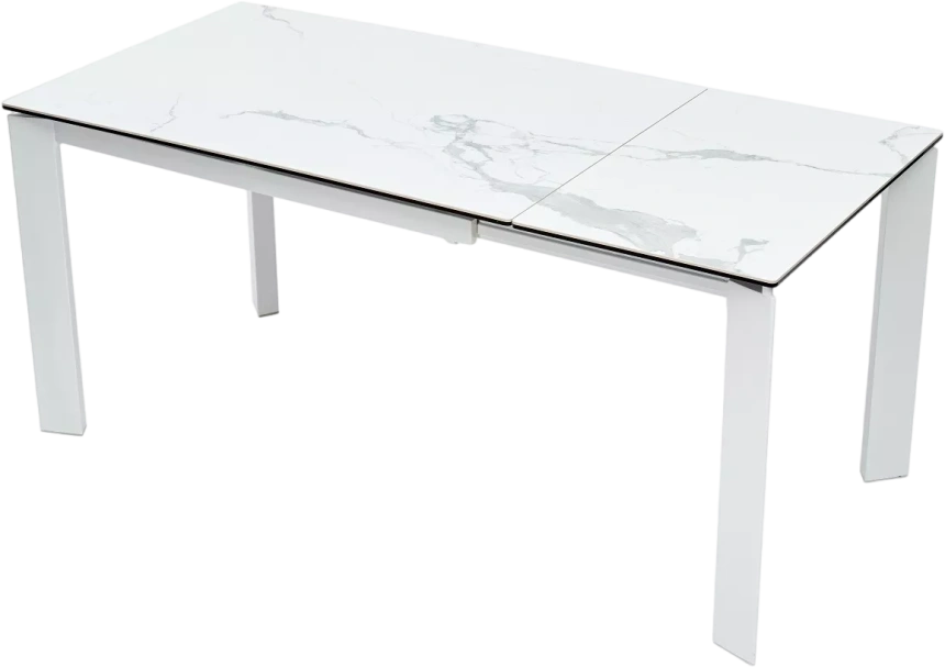 Кухонный стол раздвижной Corner 120, High Gloss Statuario керамика, стекло, белый каркас