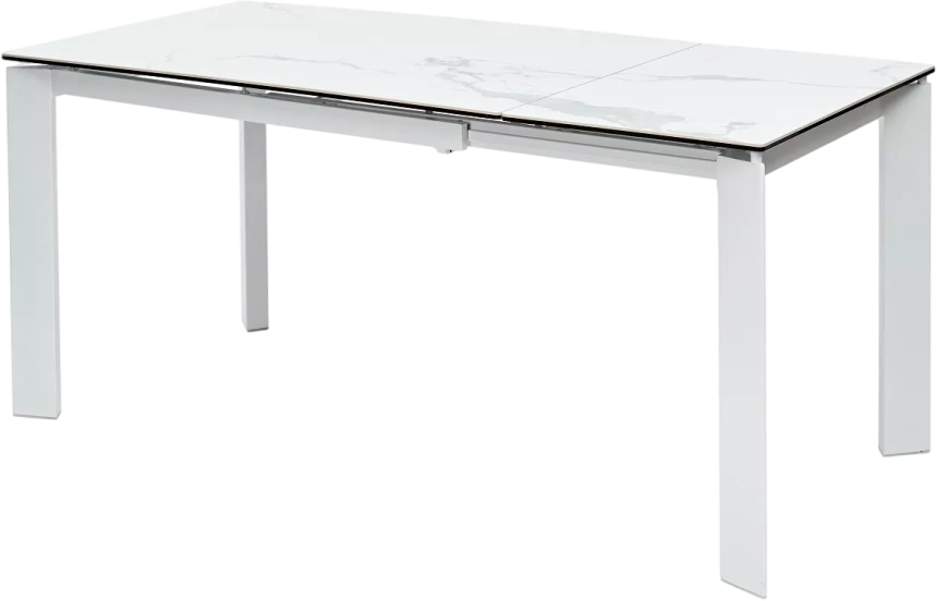 Кухонный стол раздвижной Corner 120, High Gloss Statuario керамика, стекло, белый каркас