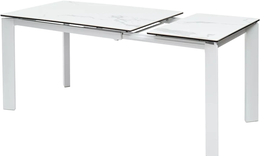 Кухонный стол раздвижной Corner 120, High Gloss Statuario керамика, стекло, белый каркас