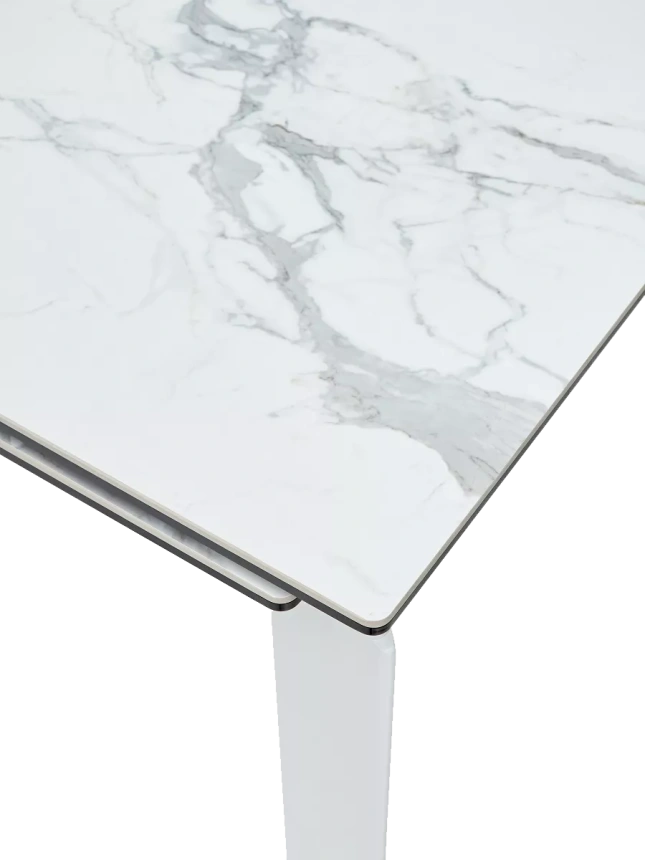Кухонный стол раздвижной Corner 120, High Gloss Statuario керамика, стекло, белый каркас