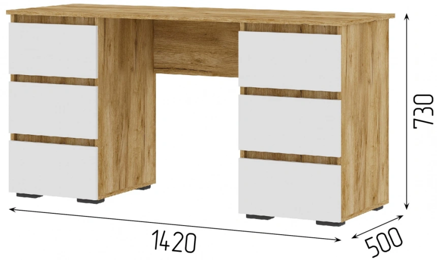 Письменный стол Элла ПС 02, белый / дуб крафт золото