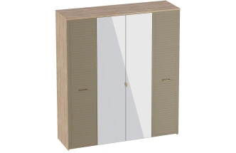 Шкаф четырехдверный Гавана, с зеркалом, дуб натуральный светлый / светло-серый софт