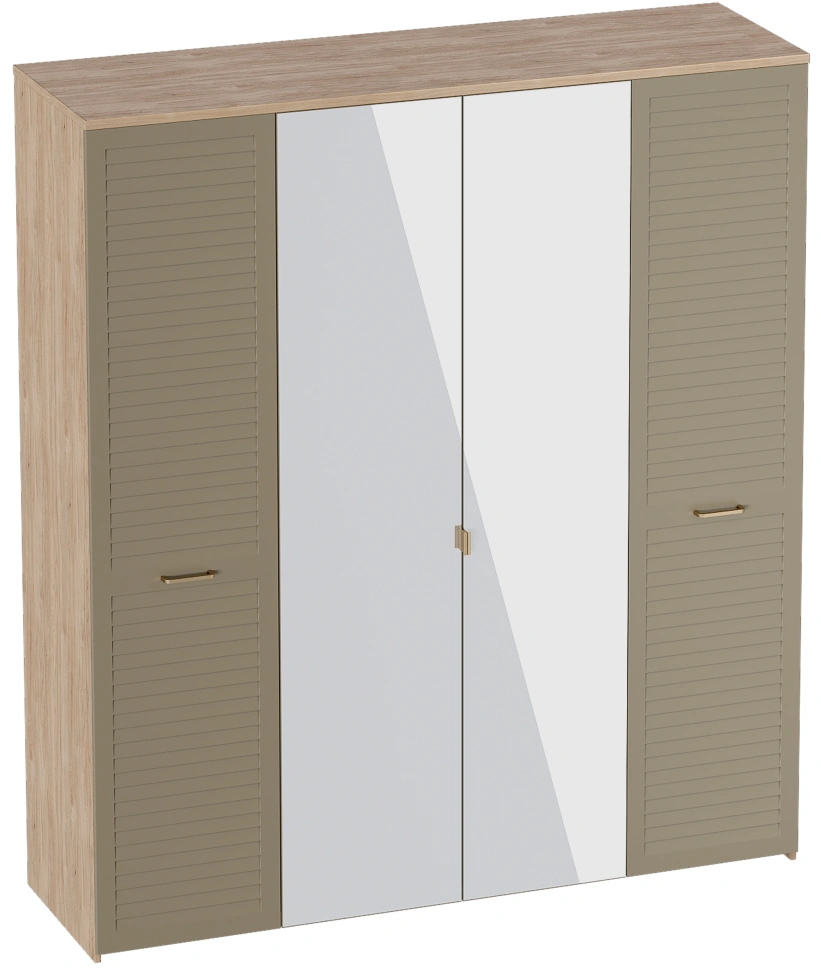 Шкаф четырехдверный Гавана, с зеркалом, дуб натуральный светлый / светло-серый софт