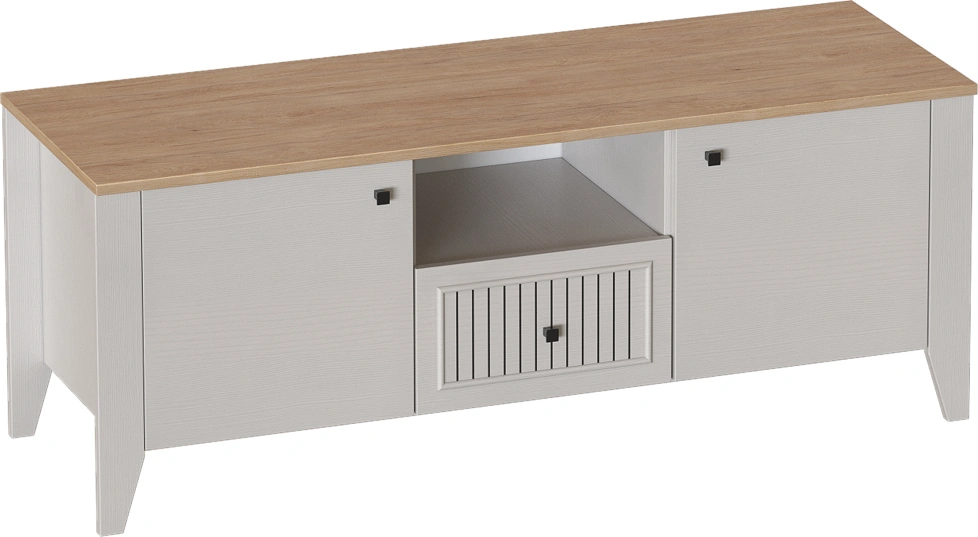 Тумба ТВ Валенсия, узкая, один ящик,  персидский жемчуг / дуб натуральный светлый