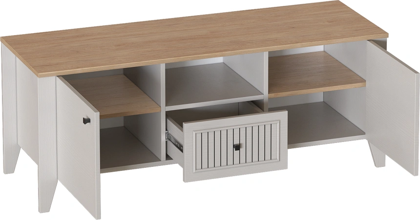 Тумба ТВ Валенсия, узкая, один ящик,  персидский жемчуг / дуб натуральный светлый