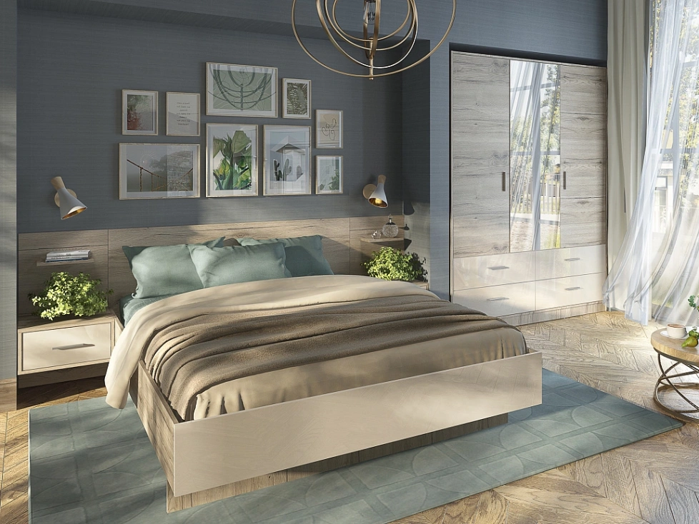 Спальный гарнитур Лациа 1,  дуб санремо / крем бежевый 