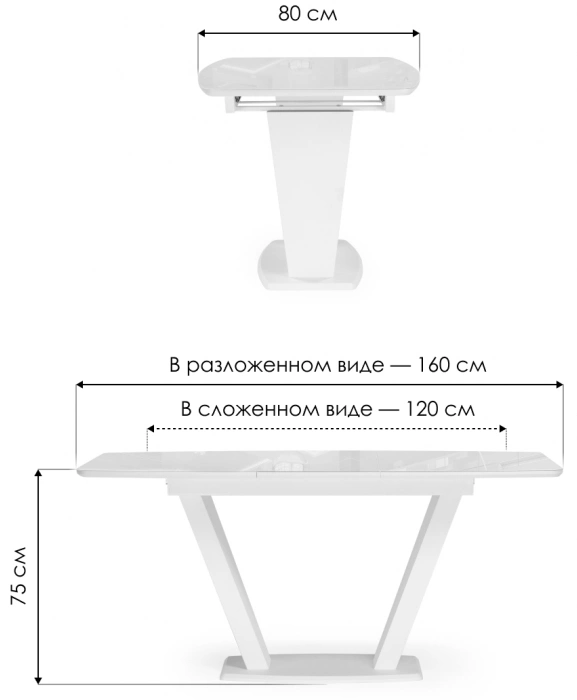 Кухонный обеденный раздвижной стол Петир, 120(160), керамика, larka grey, каркас черный