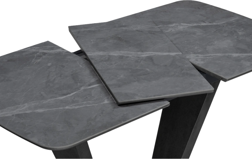 Кухонный обеденный раздвижной стол Петир, 120(160), керамика, larka grey, каркас черный