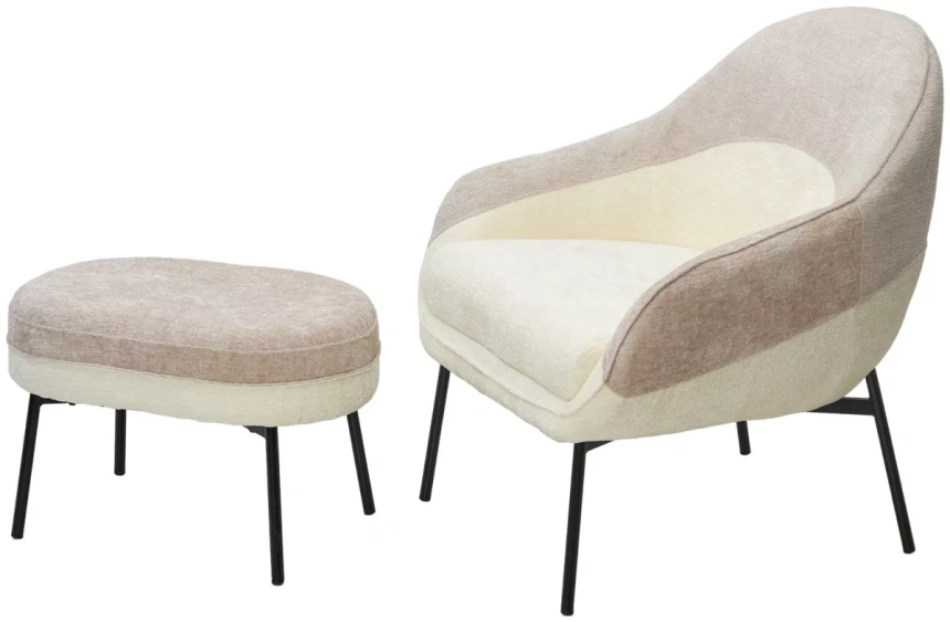 Стул-кресло Sion, 3018-01 белый / 3018-10 бежевый, шенилл, черный каркас