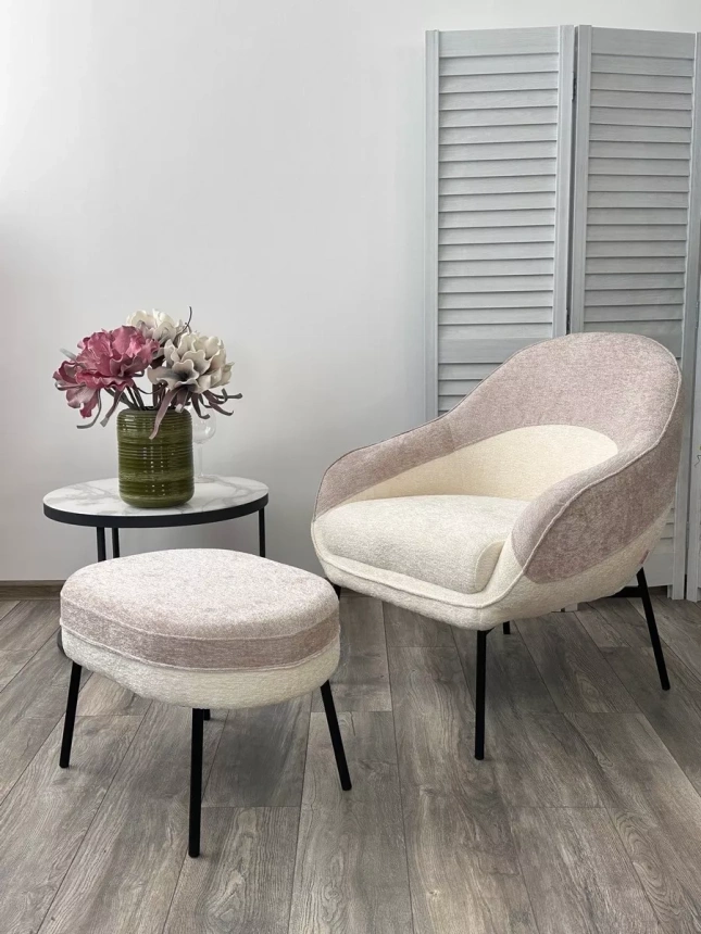 Стул-кресло Sion, 3018-01 белый / 3018-10 бежевый, шенилл, черный каркас