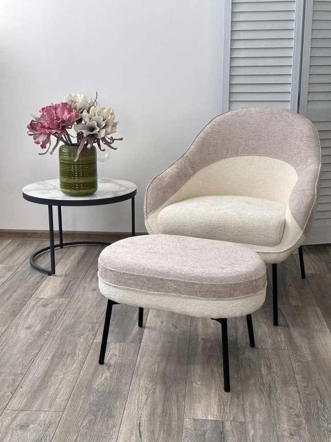 Стул-кресло Sion, 3018-01 белый / 3018-10 бежевый, шенилл, черный каркас