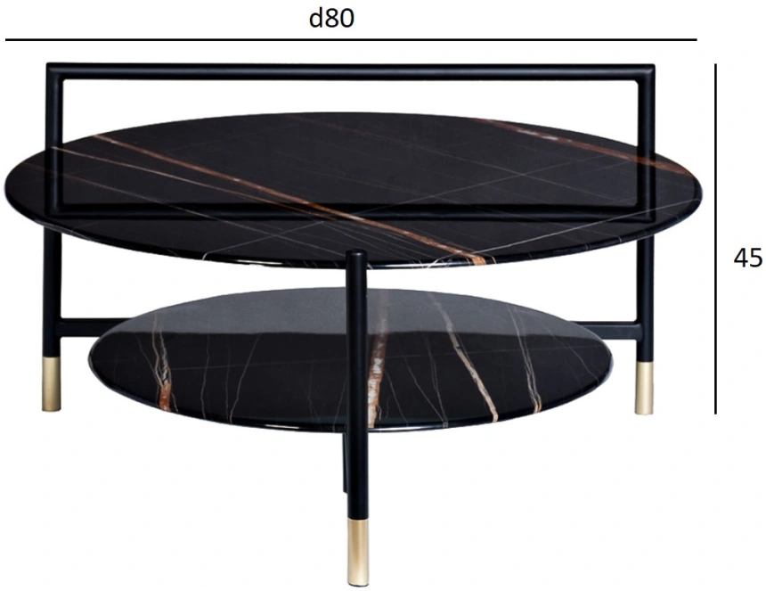 Журнальный стол 30B-872 BL, 80x80x45, закаленное стекло, черный мрамор / черный