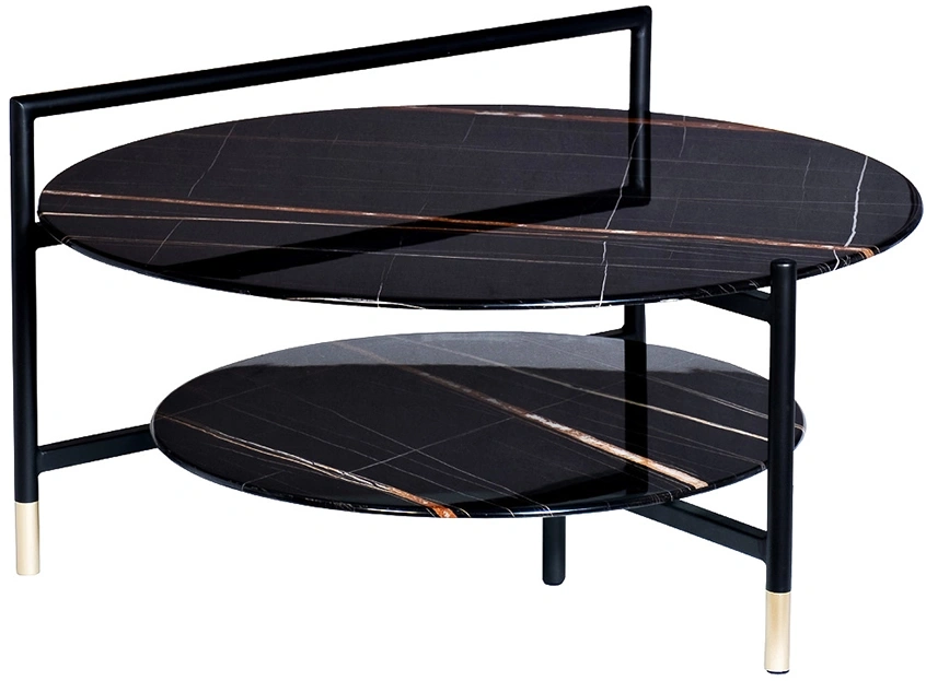 Журнальный стол 30B-872 BL, 80x80x45, закаленное стекло, черный мрамор / черный