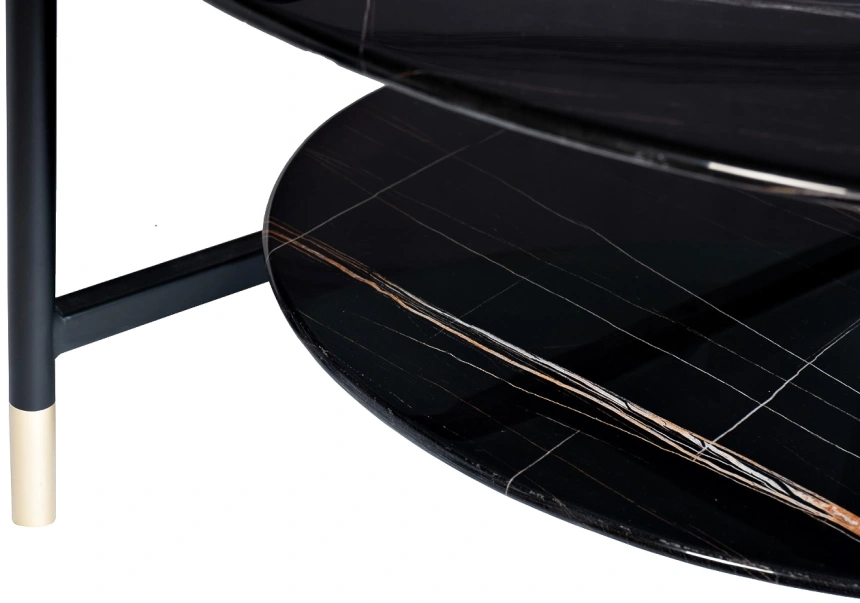 Журнальный стол 30B-872 BL, 80x80x45, закаленное стекло, черный мрамор / черный