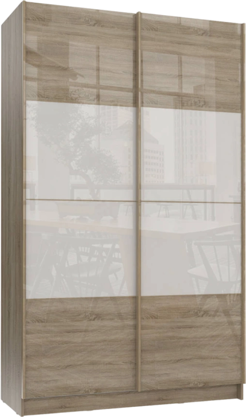 Шкаф-купе Марвин-3, двухдверный, 163x220, Дуб сонома / Белый глянец / Дуб светлый