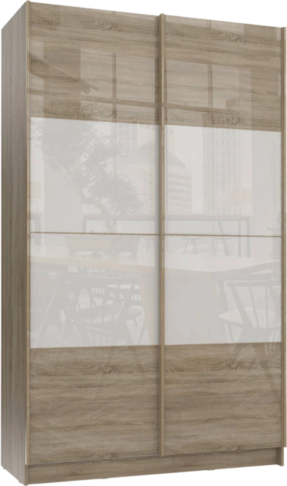 Шкаф-купе Марвин-3, двухдверный, 163x220, Дуб сонома / Белый глянец / Дуб светлый