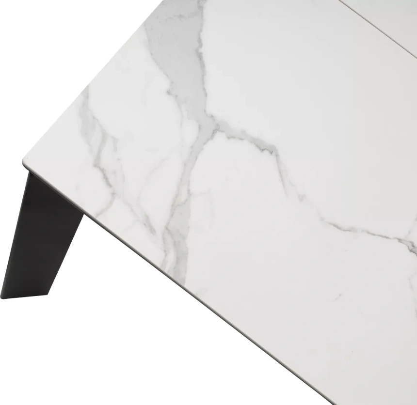 Кухонный стол раздвижной Corner 120, High Gloss Statuario  керамика, стекло, черный каркас