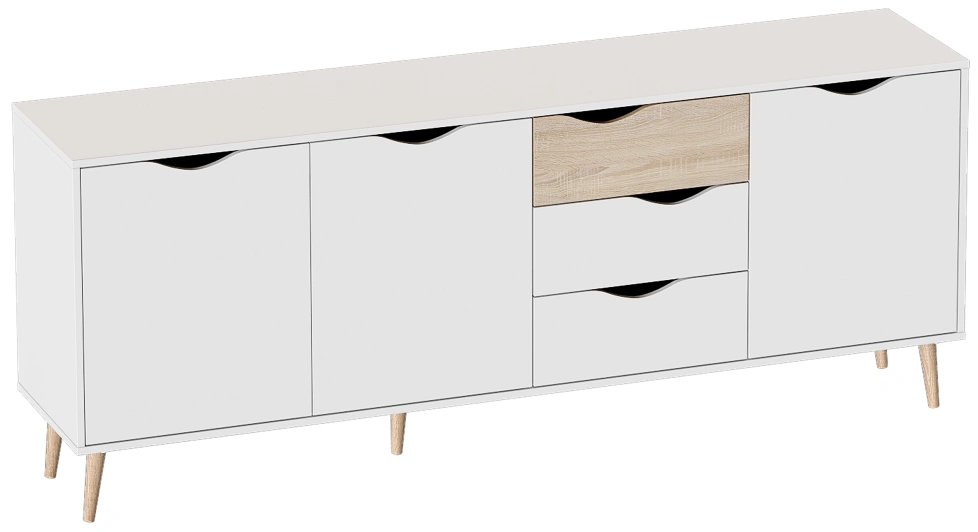 Комод Соната 1.95, на ножках, белый фон / дуб сонома