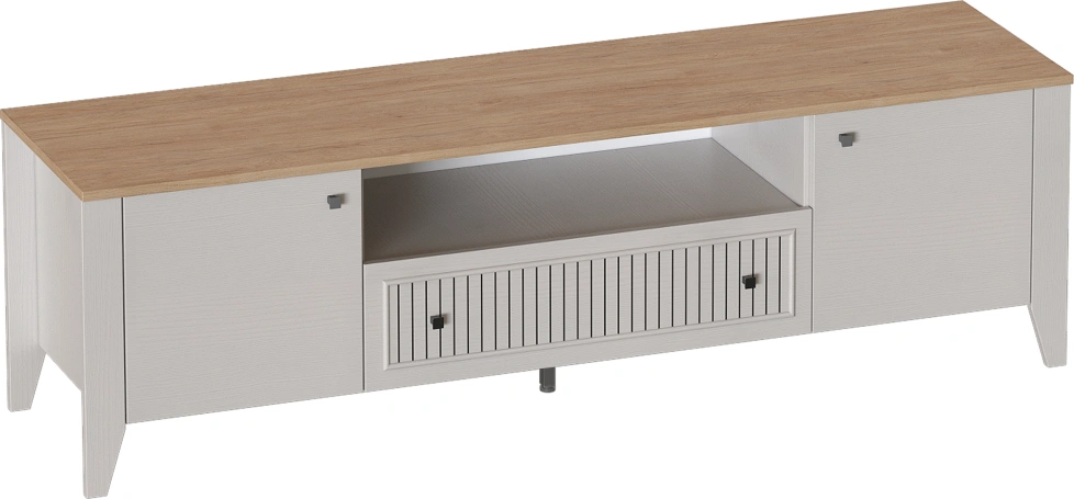 Тумба ТВ Валенсия, широкая, один ящик, персидский жемчуг / дуб натуральный светлый