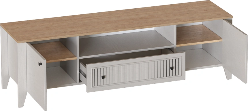 Тумба ТВ Валенсия, широкая, один ящик, персидский жемчуг / дуб натуральный светлый