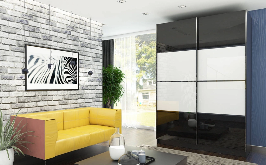 Шкаф-купе Марвин-3, двухдверный, 163x220, Дуб феррара / Белый глянец / Дуб феррара глянец