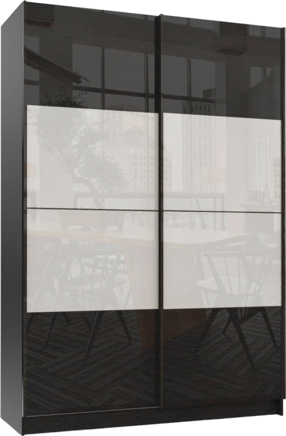 Шкаф-купе Марвин-3, двухдверный, 163x220, Дуб феррара / Белый глянец / Дуб феррара глянец