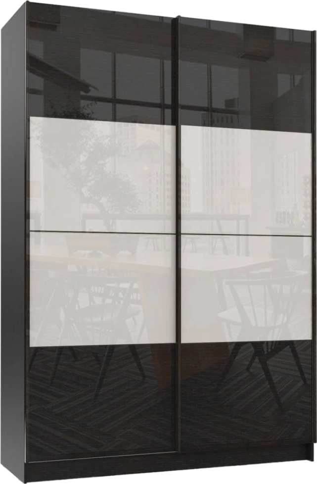 Шкаф-купе Марвин-3, двухдверный, 163x220, Дуб феррара / Белый глянец / Дуб феррара глянец