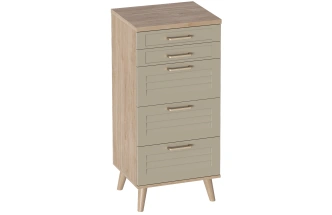 Комод Гавана, на ножках, с пятью ящиками, дуб натуральный светлый / светло-серый софт