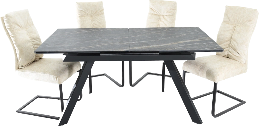 Кухонный обеденный стол Como, раздвижной 140, черный Noir Desir Bocciardato, каркас черный