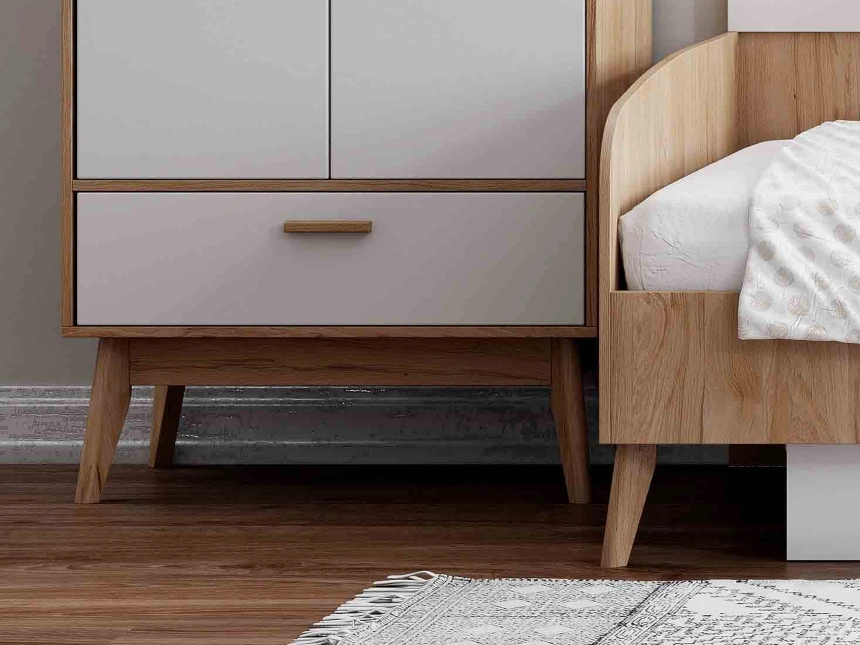 Шкаф двухдверный Калгари, распашной, дуб светлый / белый матовый