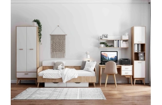 Шкаф двухдверный Калгари, распашной, дуб светлый / белый матовый