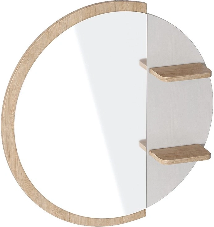 Зеркало навесное Валенсия, с полочками, персидский жемчуг / дуб светлый