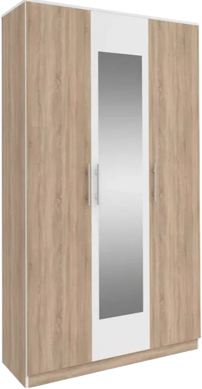 Шкаф Оливия трехдверный с зеркалом, Дуб сонома/Белый