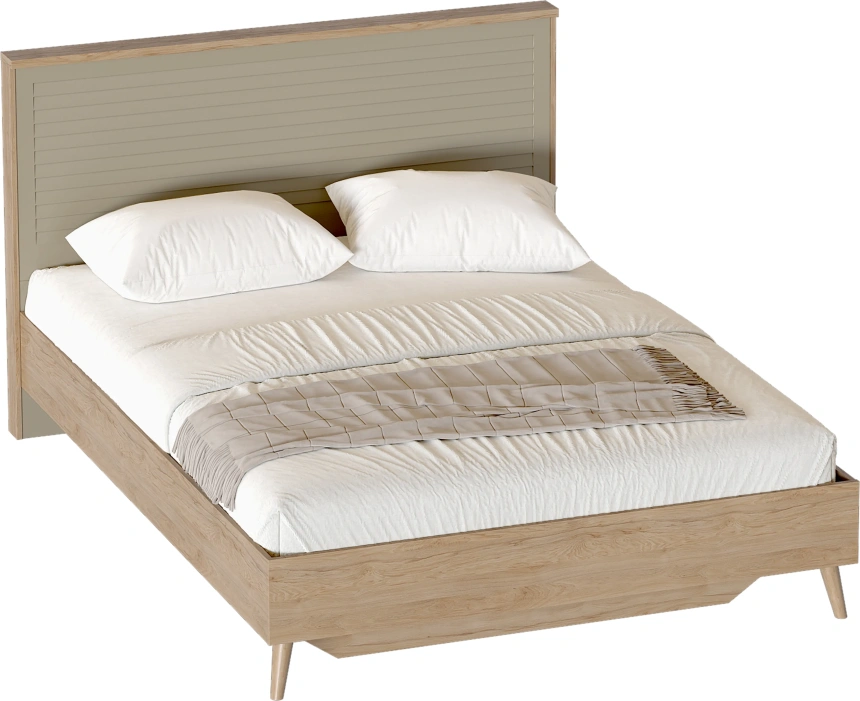 Кровать Гавана, двуспальная, дуб натуральный светлый / светло-серый софт