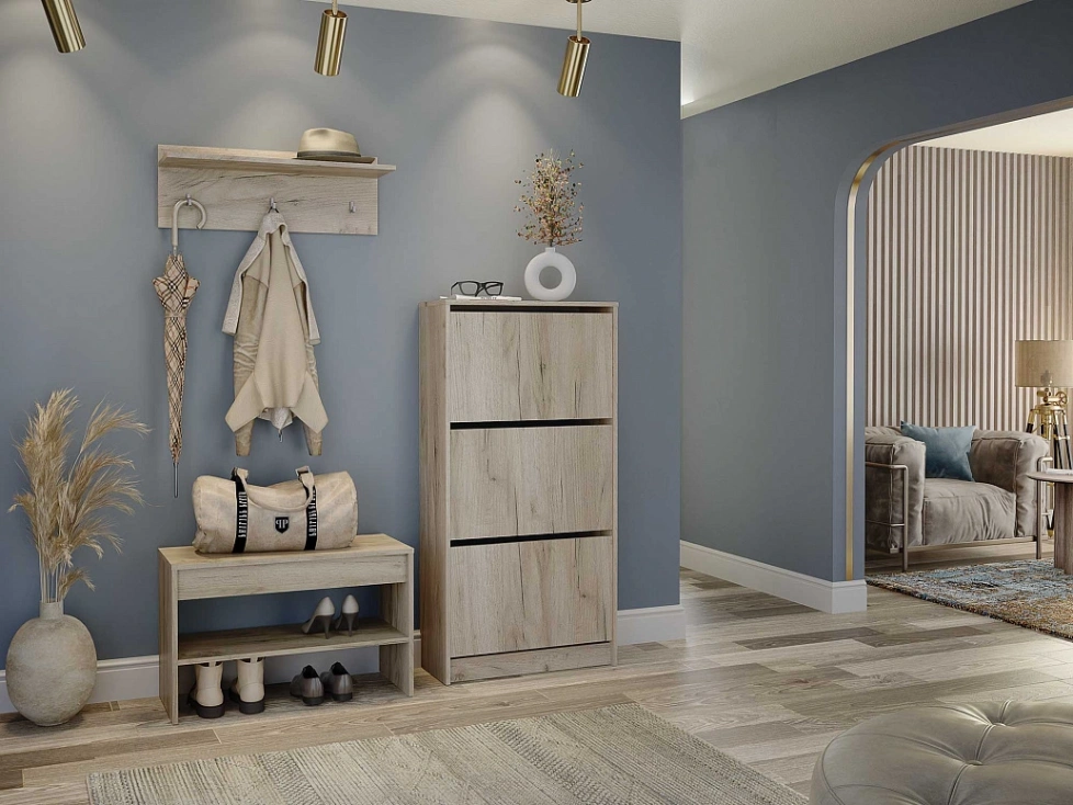 Модульная прихожая Лофт 117.13, с вешалкой настенной с полкой, дуб крафт серый 