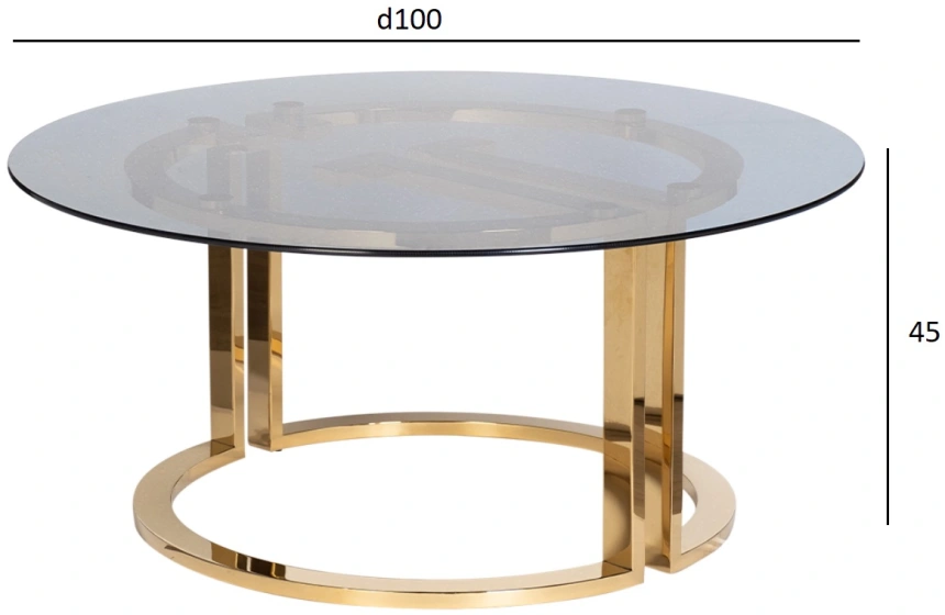 Журнальный стол 47ED-GDCT002, 100x100x45, закаленное стекло темное, прозрачный / золото 