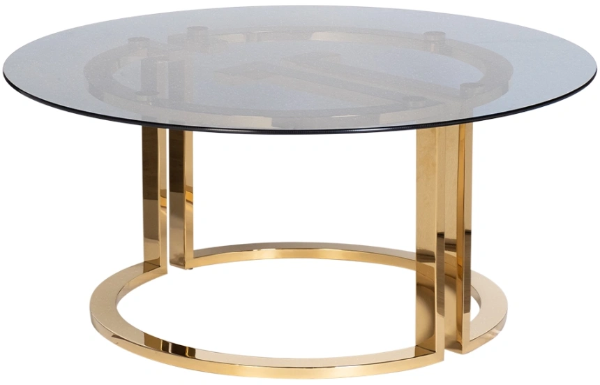 Журнальный стол 47ED-GDCT002, 100x100x45, закаленное стекло темное, прозрачный / золото 