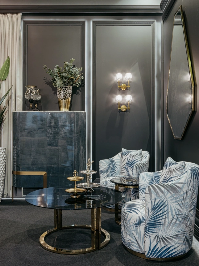 Журнальный стол 47ED-GDCT002, 100x100x45, закаленное стекло темное, прозрачный / золото 