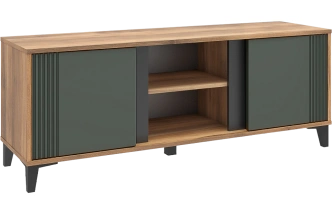 Тумба под ТВ Богемия, с полками, Дуб барокко / Зелёный