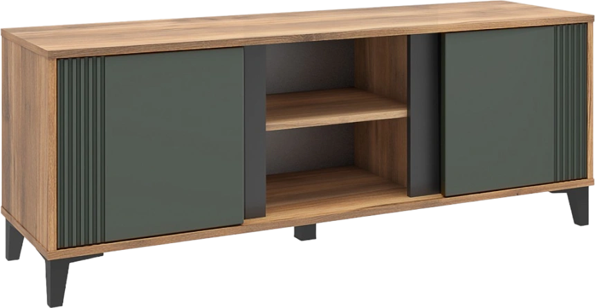 Тумба под ТВ Богемия, с полками, Дуб барокко / Зелёный