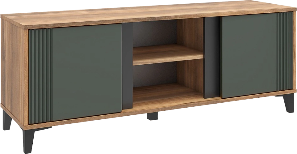 Тумба под ТВ Богемия, с полками, Дуб барокко / Зелёный