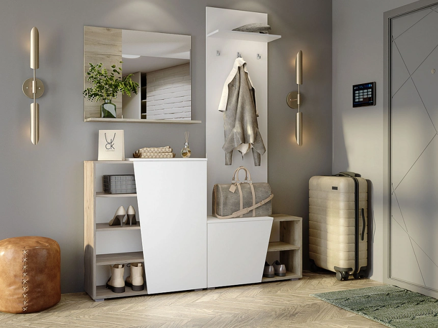 Модульная прихожая Одри, дуб крафт / белый